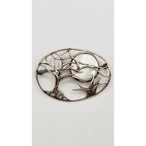 Vintage Sterling Silver 925 Jez Jezlaine Winter Moon Trees Brooch Signed